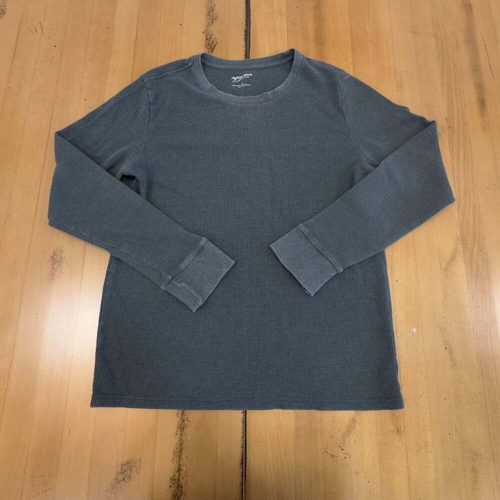 Arizona Jean Co Thermal Shirt Size L Gray Long Sleeve Waffle Knit
